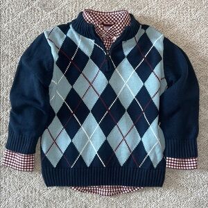 Gymboree Checkered Button-Down Shirt and Argyle 1/4 Zip Sweater Size 3T